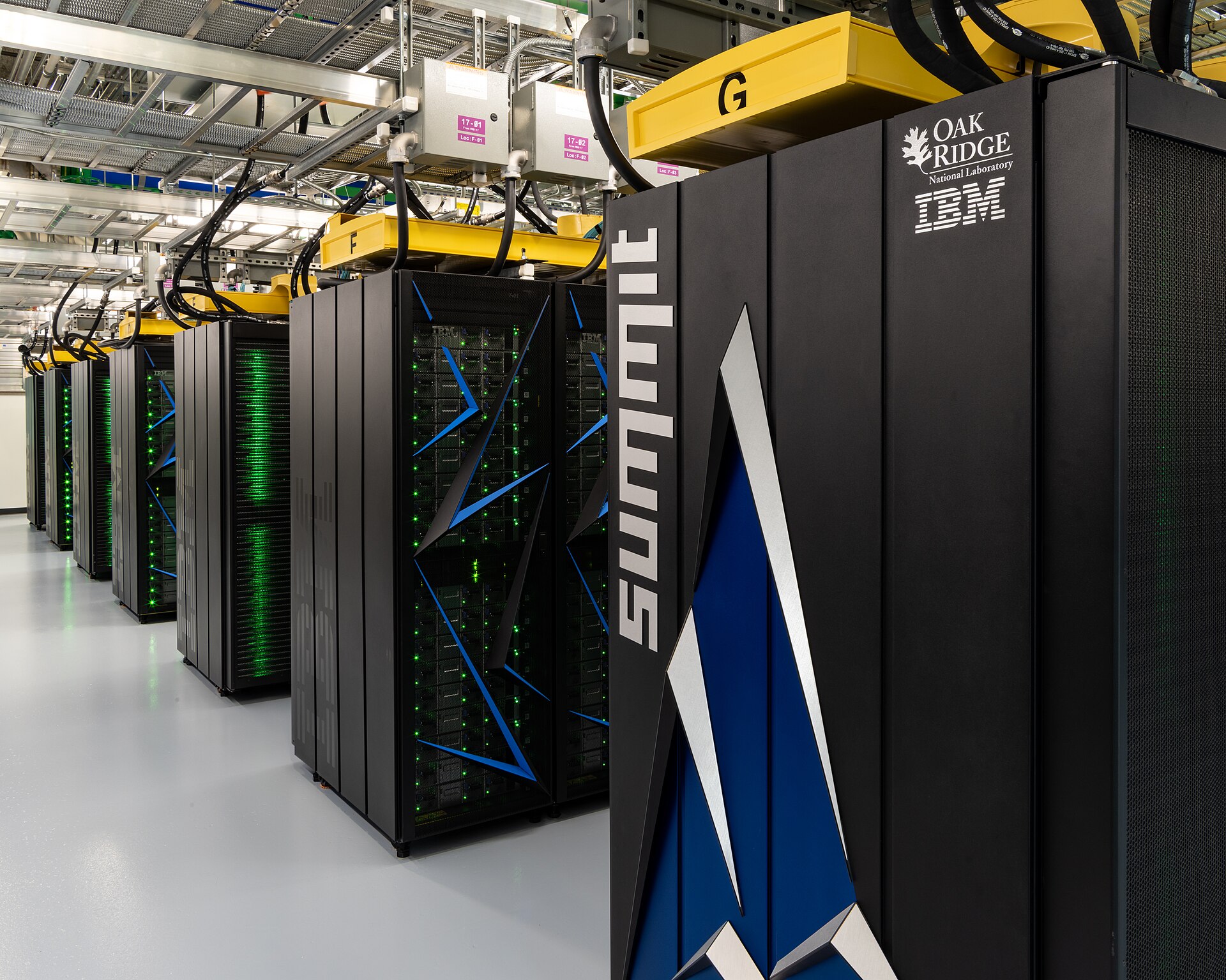 Rows of the Summit supercomputer at Oak Ridge National Laboratory